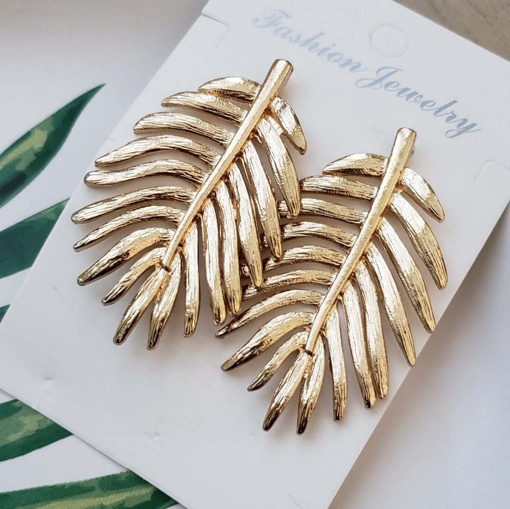 NEW Gold Palm Leaf Earrings